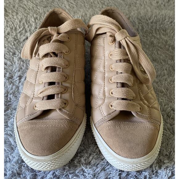 TORY BURCH “Marion” Quilted Leather Logo Ribbon Laced Sneaker Sachet Pink Sz 7.5 - Picture 4 of 11